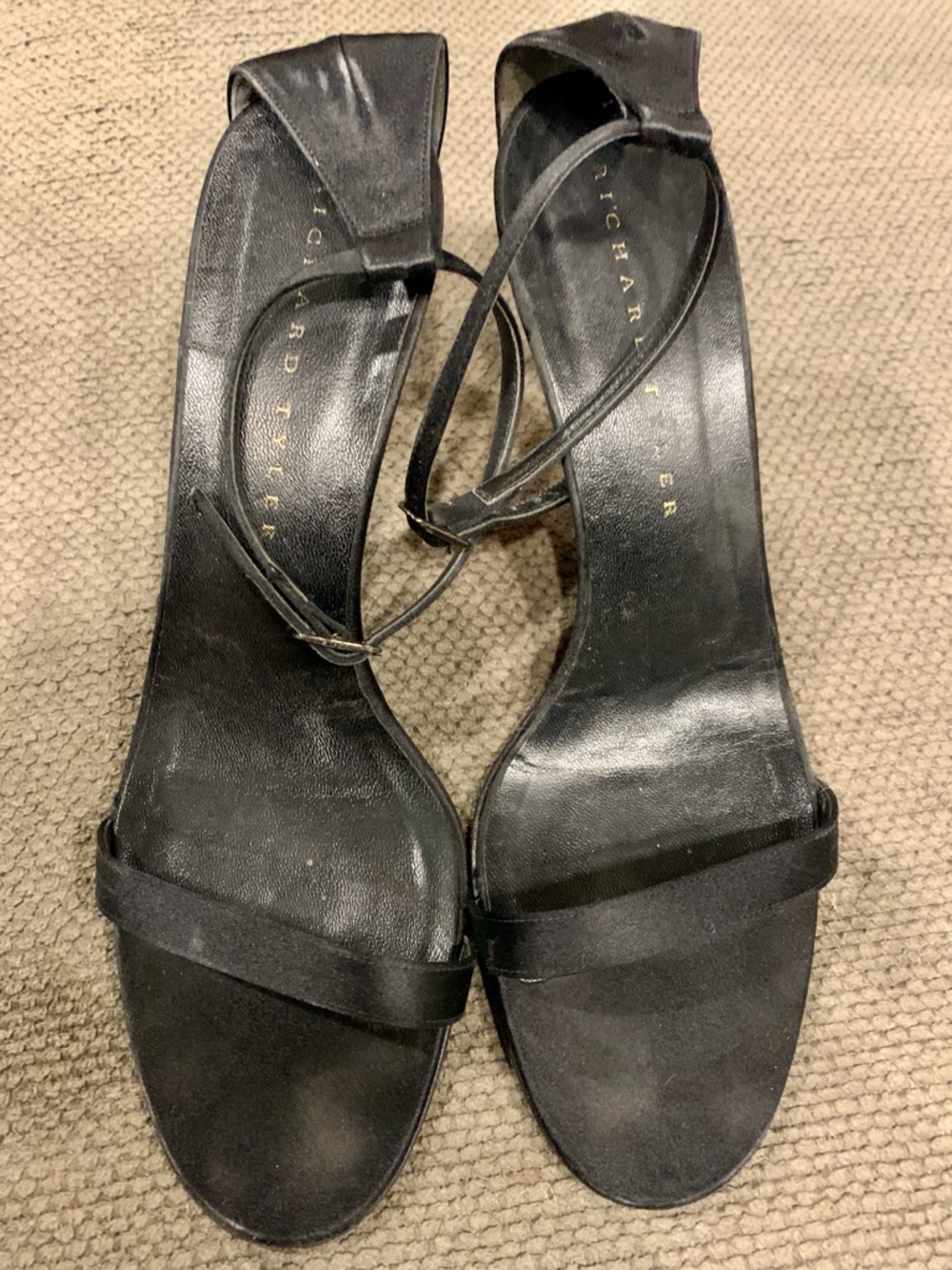 Vintage Richard Tyler Black Satin Women's Ankle-Strap Heels- Designer